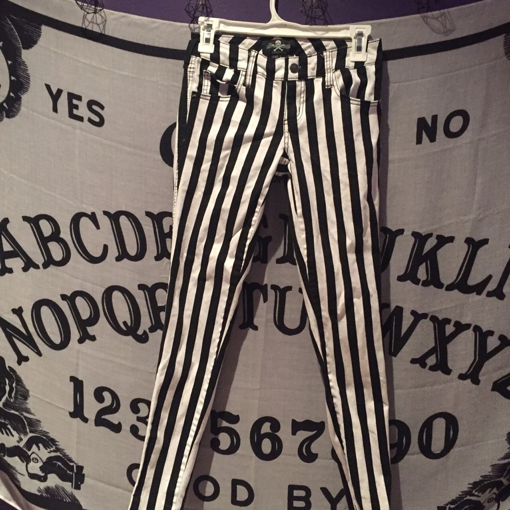 Royal Bones Black and White Striped Skinny Jeans